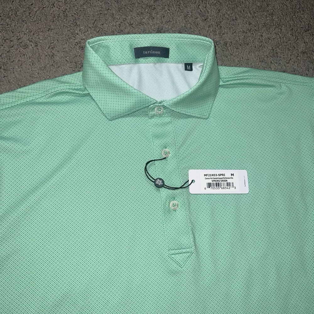 Turtleson Polo Shirt Mens Large Mint Green Performance All Over Print Stars Golf